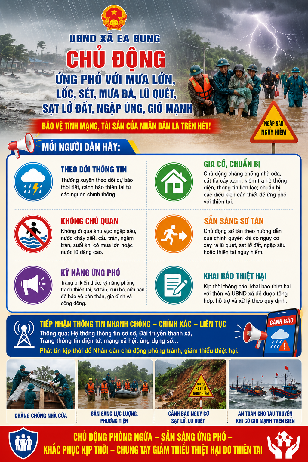 Ea Bung tăng cường tuyên truyền chủ động ứng phó với mưa lớn, lốc, sét và các loại hình thiên tai
